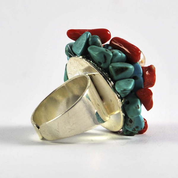 anillo coral y plata