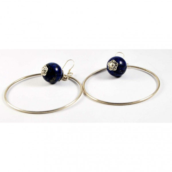 aros plata y bola de lapis lazul
