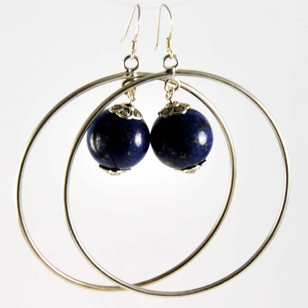 aros plata y bola de lapis lazul